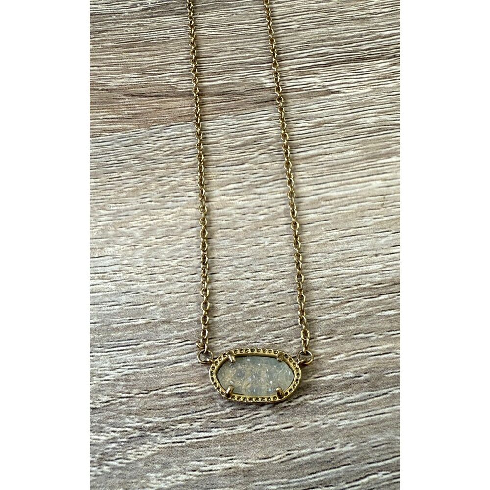 Kendra Scott Elisa Gold Pendant Necklace Iridescent Drusy Stone